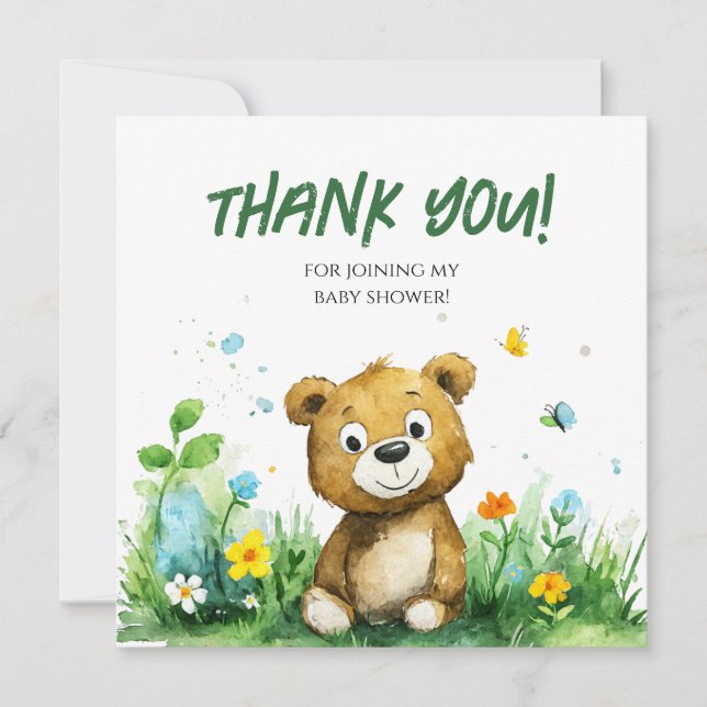 Woodland Bear Baby Dusche Danke Karte (Vorderseite)