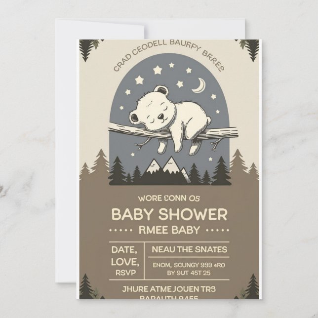 Woodland Bear Baby Dusche Einladung | Rustikaler F (Vorderseite)