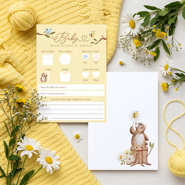 Woodland Bear Baby Predictions & Conseils Carte de (Woodland Bear Baby Predictions & Advice Game Card)