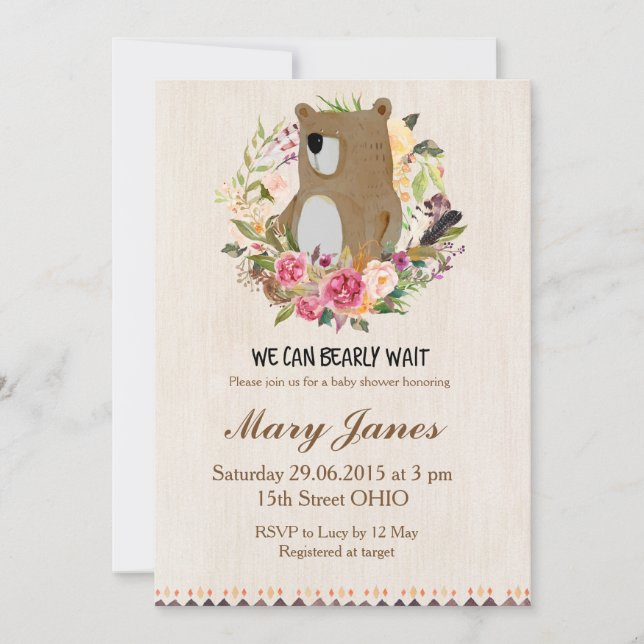 Woodland Bear Baby Shower Einladung (Vorderseite)