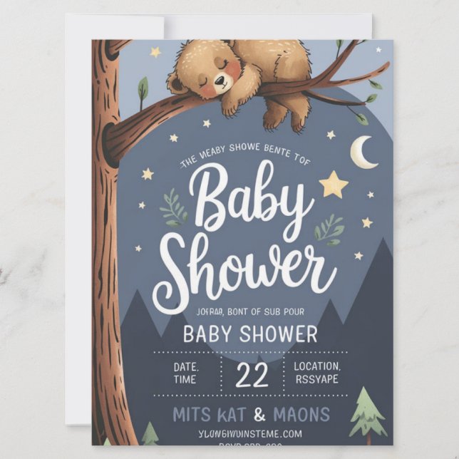 Woodland Bear Cub Kinderdusche Einladung | Waterco (Vorderseite)