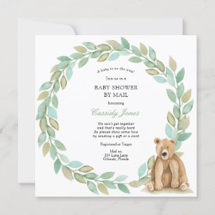 Woodland Bear Greenery Wreath Baby Shower by Mail Einladung