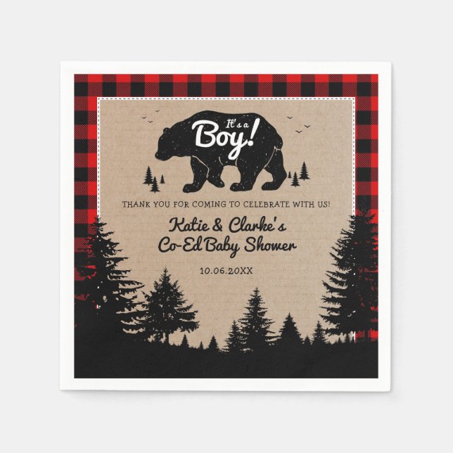 Woodland Bear Lumberjack Co-Ed Boy Baby Shower Serviette (Vorderseite)