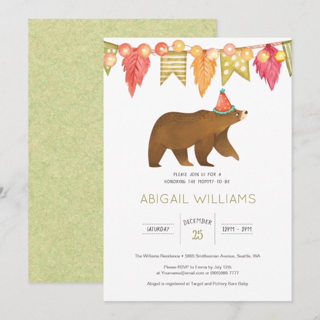 Woodland Bear Party Kinderdusche Einladung (Vorne/Hinten)
