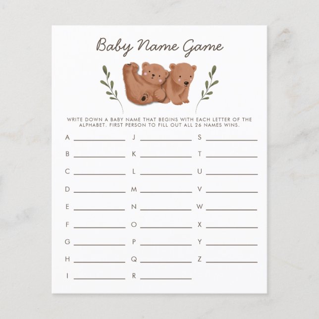 Woodland Bears Twins Baby Name Dusche Spiel (Vorderseite)