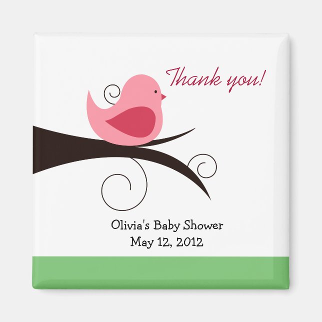 Woodland Birdie (Pink) Baby Shower Fevor Magnet (Vorne)