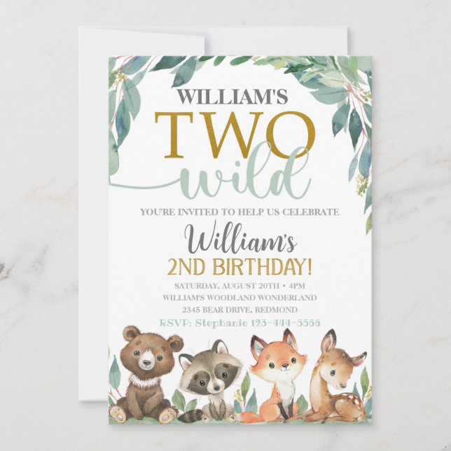 Woodland Birthday Einladung zwei wilde Einladung (Vorderseite)