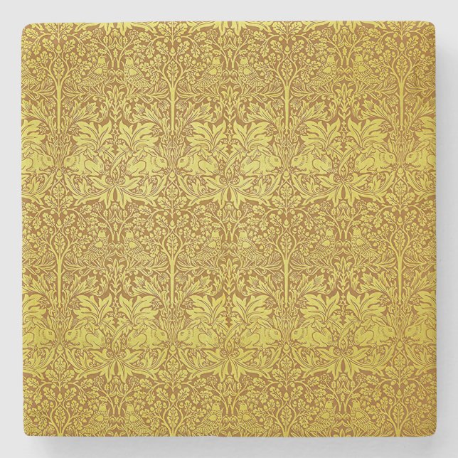 Woodland Blätter Gold Rabbit William Morris Muster Steinuntersetzer (Vorderseite)