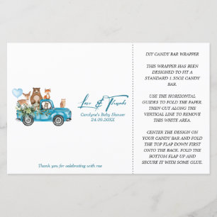 Woodland Blue Truck Baby Dusche Candy Bar Wrapper