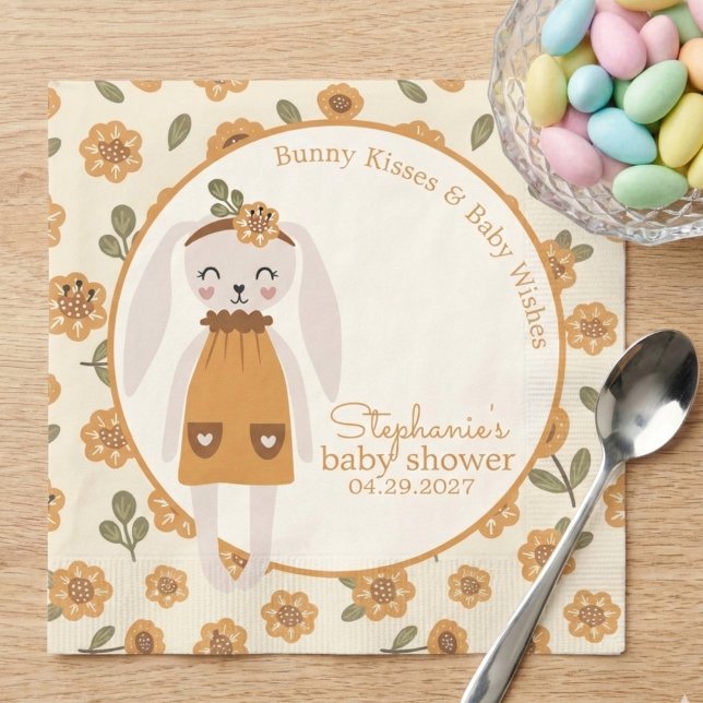 Woodland Boho Bunny Baby Shower Napkins Serviette (Boho baby shower napkin)