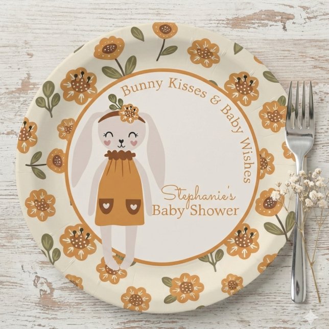 Woodland Boho Bunny Baby Shower Pappteller (Boho bunny woodland baby shower plate)