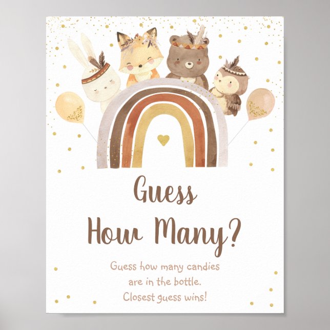 Woodland Boho Rainbow Guess How Many Game Poster (Vorne)