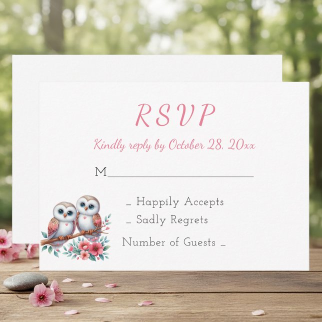 Woodland Boho Rustic Country Owl Wedding RSVP Karte (Von Creator hochgeladen)