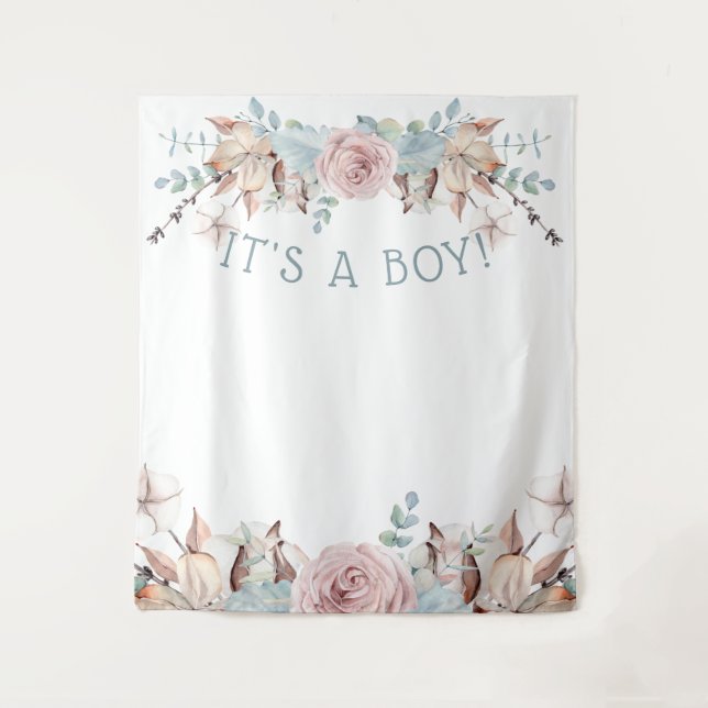 Woodland BOHO Virtual Boy Baby Dusche Hintergrund Wandteppich (Vorderseite)
