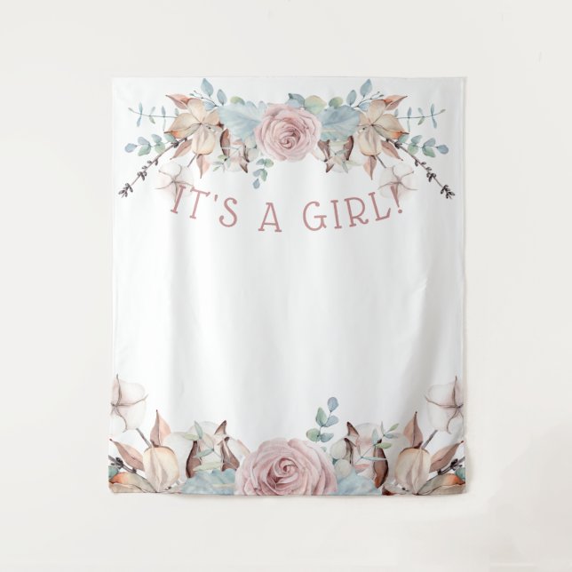 Woodland BOHO Virtual Girl Babydusche Hintergrund Wandteppich (Vorderseite)