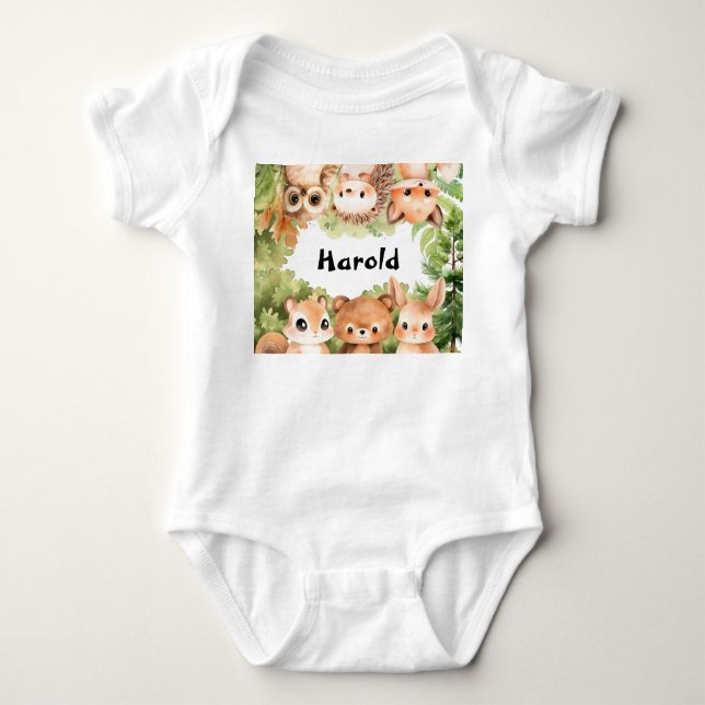 Woodland Boy Baby Dusche Baby Strampler (Vorderseite)