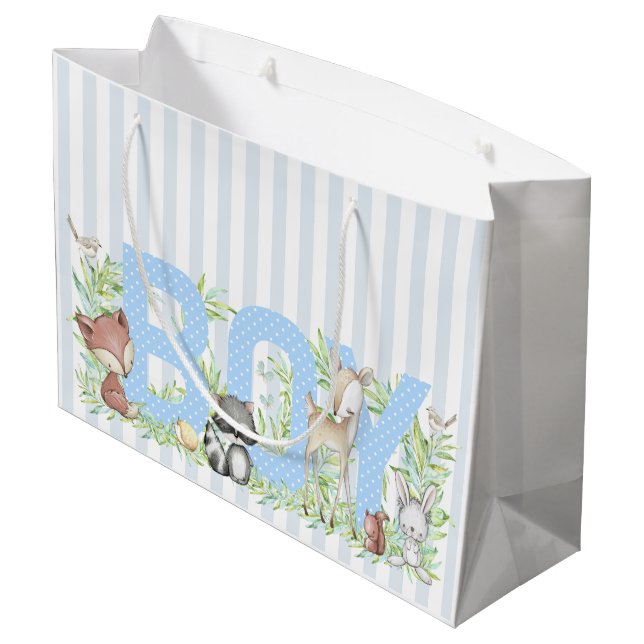 Woodland Boy Baby Dusche Große Geschenktüte (Rückseite Schrägansicht)
