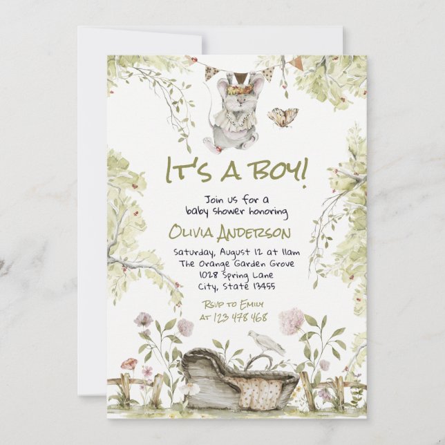 Woodland Boy Wild Forest Animals Baby Shower  Einladung (Vorderseite)