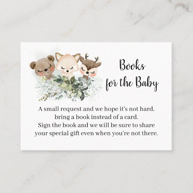 Woodland Bringen Sie ein Buch Babyduschkarte mit Platzkarte (Vorderseite)