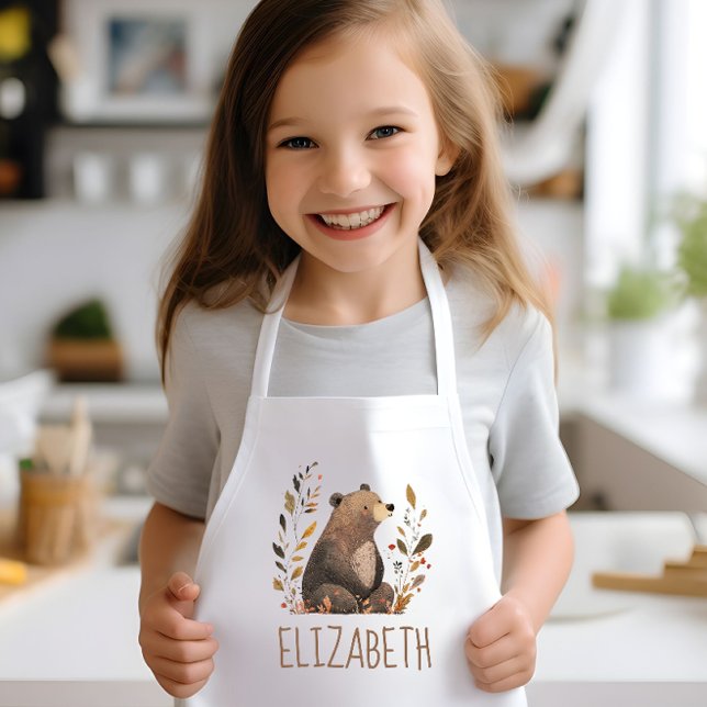Woodland Brown Bear Cute Personalized Kinderschürze (Von Creator hochgeladen)