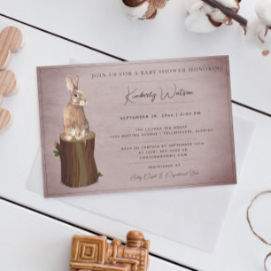 Woodland Bunny Baby Dusche Rosa Einladung