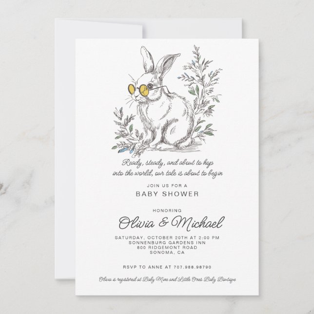 Woodland Bunny Baby Shower Einladung (Vorderseite)