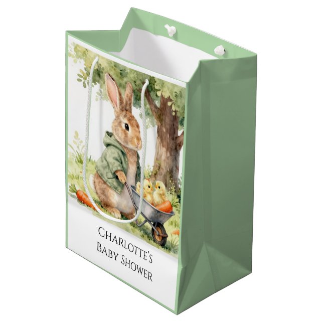 Woodland Bunny Baby Shower Mittlere Geschenktüte (Vorderseite Schrägansicht)