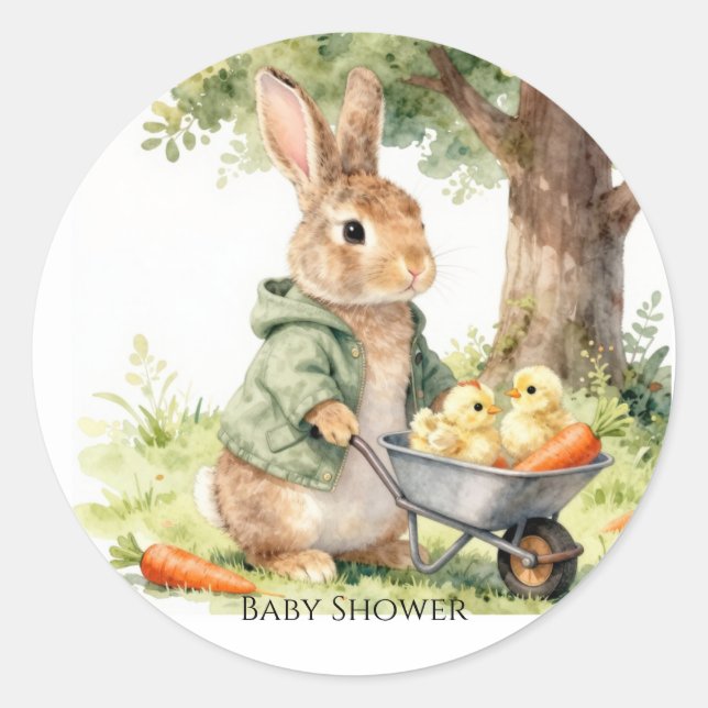 Woodland Bunny Baby Shower Runder Aufkleber (Vorderseite)