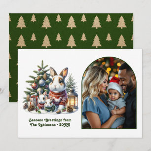 Woodland Bunny Familien Cozy Forest Weihnachtsfoto Feiertagskarte
