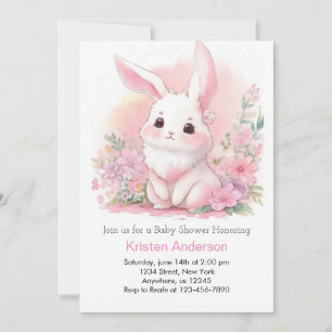 Woodland Bunny Pink Floral Girl Babydusche Einladung