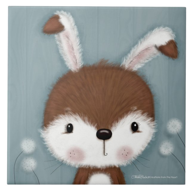Woodland Bunny Portrait Fliese (Vorderseite)