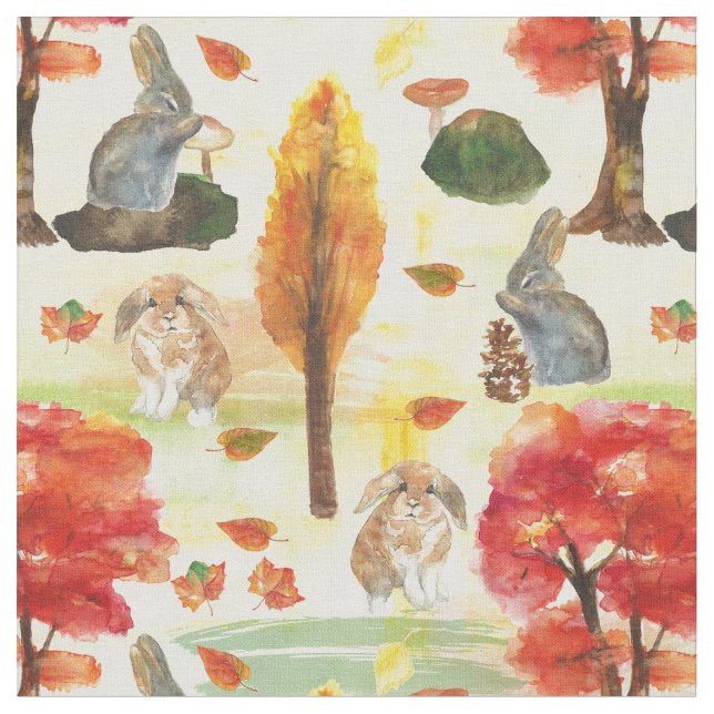Woodland Bunny Rabbit Wasserfarbe Stoff (Nahaufnahme)