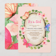 Woodland Butterfly Girl Babydusche Einladung