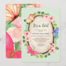 Woodland Butterfly Girl Babydusche Einladung