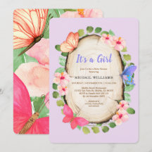 Woodland Butterfly Girl Babydusche Einladung