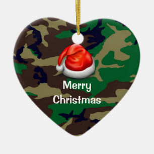 Woodland Camouflage Frohe Weihnachtsherz Keramik Ornament