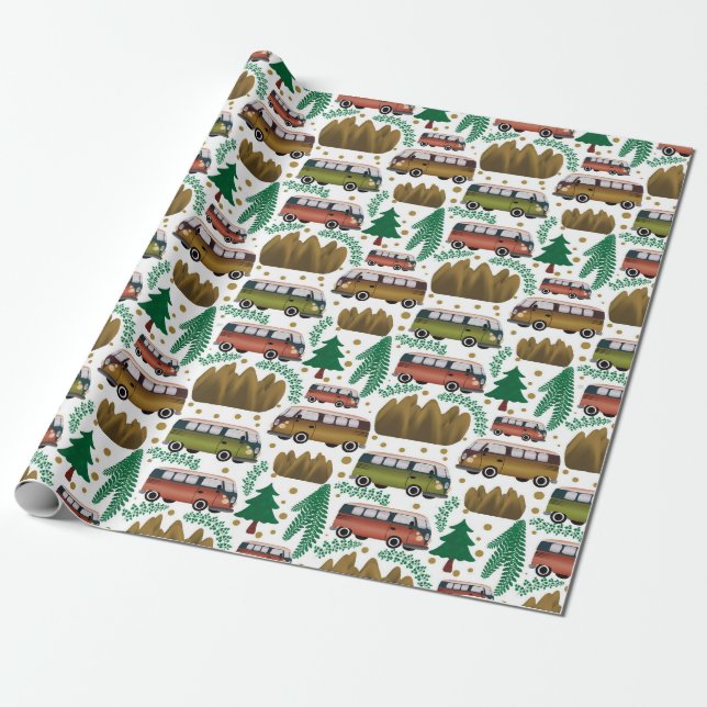 Woodland Camper Muster Geschenkpapier (Ungerollt)