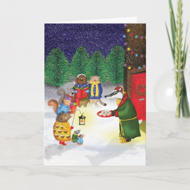 Woodland Carol Sänger Traditionelle Weihnachtskart Karte (Vorderseite)