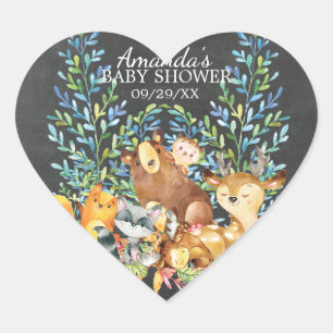Woodland Chalkboard Babydusche Gefälligkeitsaufkle Herz-Aufkleber