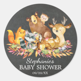 Woodland Chalkboard Babydusche Gefälligkeitsaufkle Runder Aufkleber