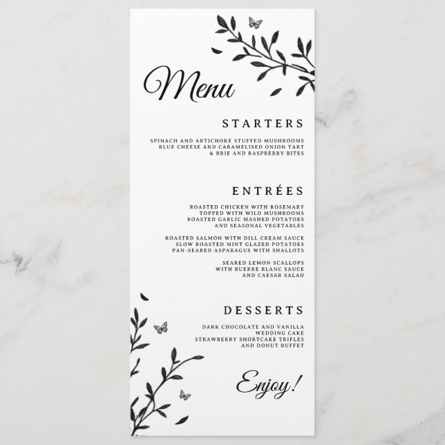Woodland Charm Hochzeitmenü Menükarte (Vorderseite)
