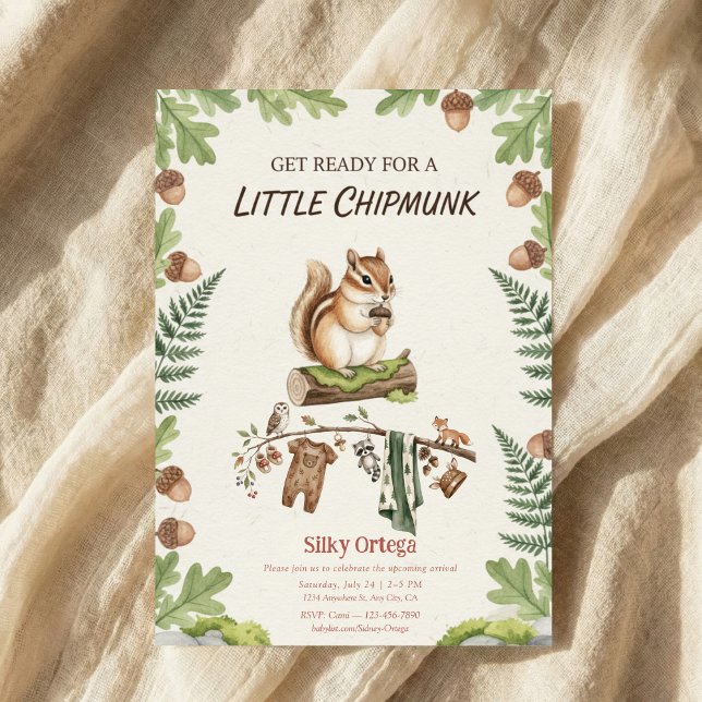Woodland chipmunk Greenery baby shower Einladung (Von Creator hochgeladen)
