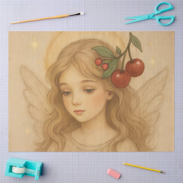 Woodland Christmas Angel with Cherries Seidenpapier (Basteln)