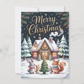 Woodland Christmas Cabin Card Feiertagskarte