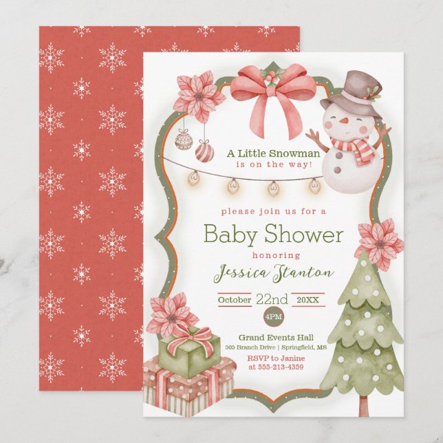 Woodland Christmas Snowman Baby shower Invitation (Devant / Derrière)
