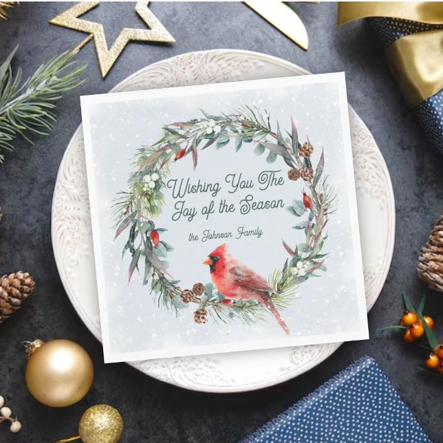 Woodland Christmas Wreath, Cardinal, Snowflakes Serviette (Von Creator hochgeladen)