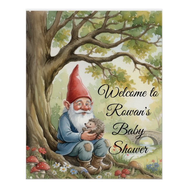 Woodland Creature Gnome baby shower poster (Vorderseite)