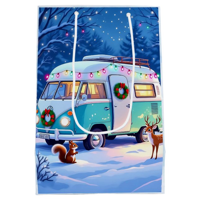 Woodland Creatures and Retro RV Camper Mittlere Geschenktüte (Rückseite)