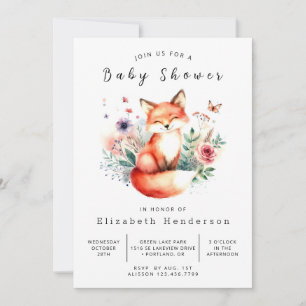 Woodland Creatures Art Fox Baby Dusche Einladung