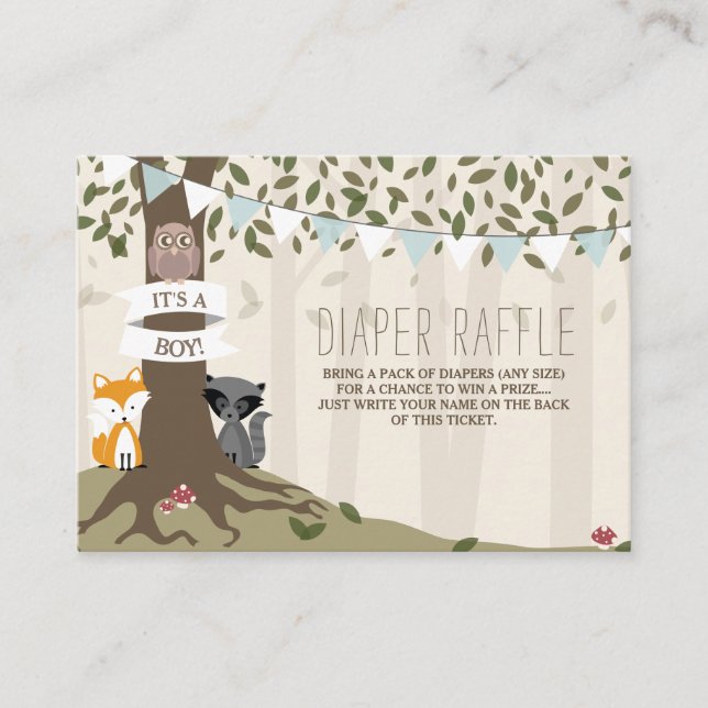 Woodland Creatures Baby Boy Diaper Raffles Begleitkarte (Vorderseite)
